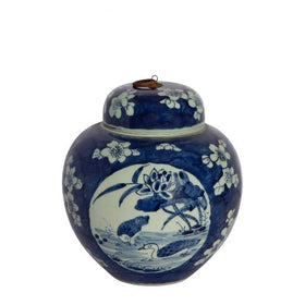 SWALLOW PORCELAIN JAR BLUE AND WHITE