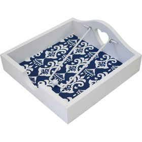 NAPKIN HOLDER WITH BLUE AND WHITE PATTERN