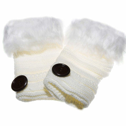 FINGERLESS GLOVES KNITTED WITH FUR - WHITE