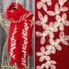 SCARF RED WITH WHITE EMBROIDERED DAISY CHAIN DESIGN