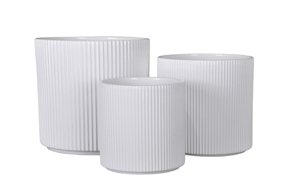 VERTICAL CYLINDER COVER POT WHITE LARGE 19X19CM
