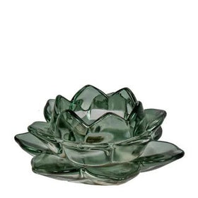 ROSE GLASS TEALIGHT HOLDER WITH WHITE TEALIGHT - EMERALD GREEN