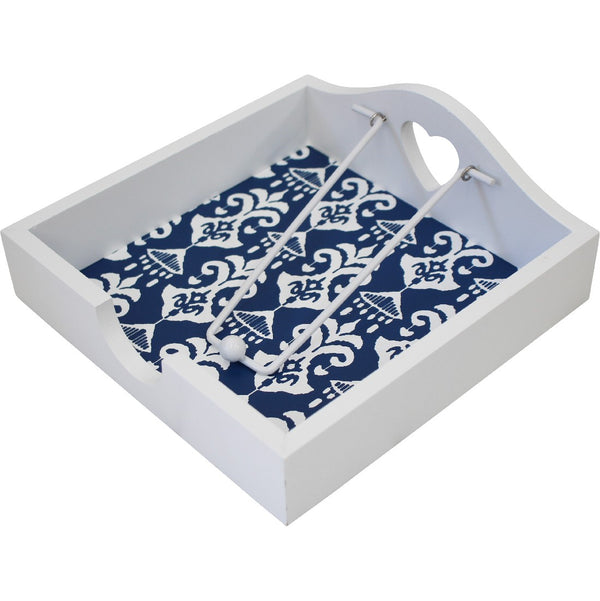NAPKIN HOLDER WITH BLUE AND WHITE PATTERN