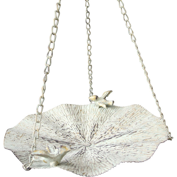 BIRD FEEDER HANGING LILY PAD WITH 2 BIRDS METAL